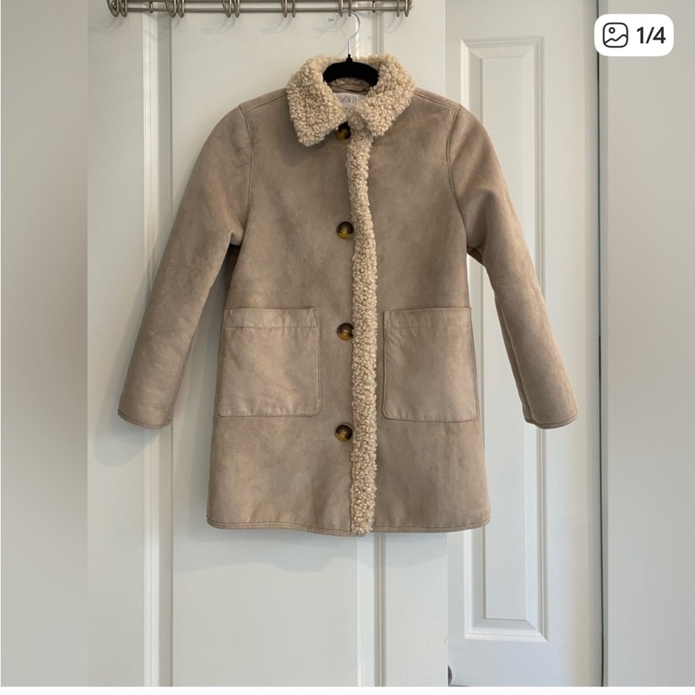 Zara faux suede taupe coat, size 7 girls